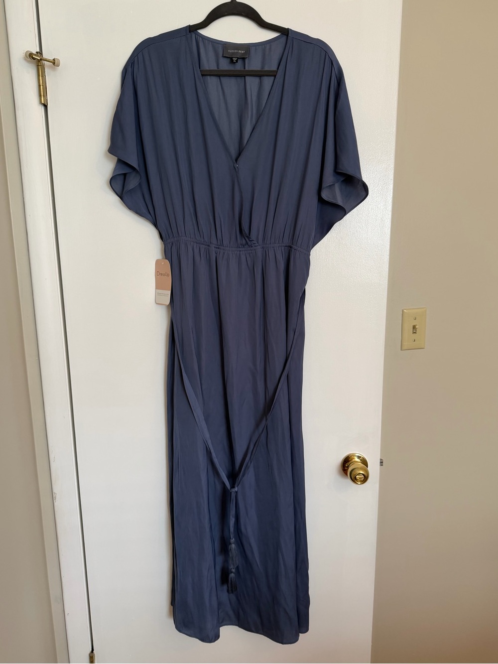 Slate Blue Maxi Dress with Tie Waist